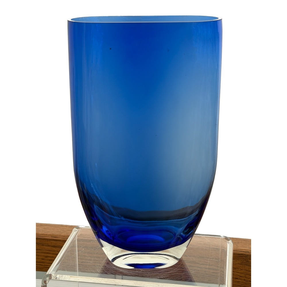 Cobalt Blue Blown Glass Oval Designer Vase Décor Glass Art 9"